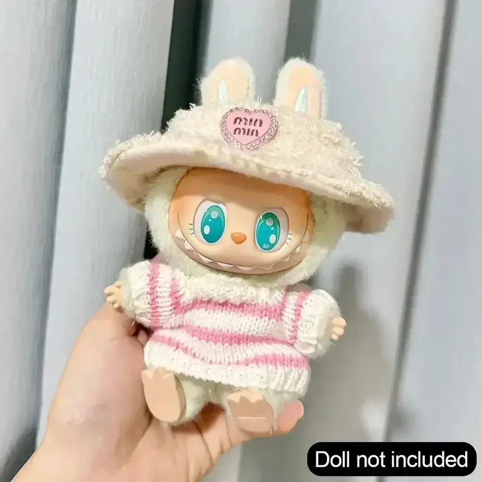 🧸 Sweater Rayé Rose & Blanc pour Poupée Labubu 17 cm - SiriuS