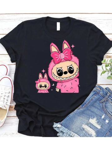 👕 T-shirt Femme Noir Labubu – Confort Kawaii au Quotidien