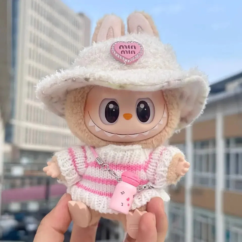 🧸 Sweater Rayé Rose &amp; Blanc pour Poupée Labubu 17 cm - SiriuS